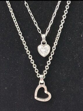 Michael Kors Silver Double Heart Pendant Necklace